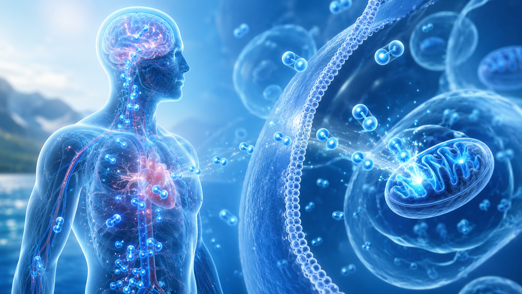 Molecular hydrogen travelling through the body to the brain, heart and mitochondria
