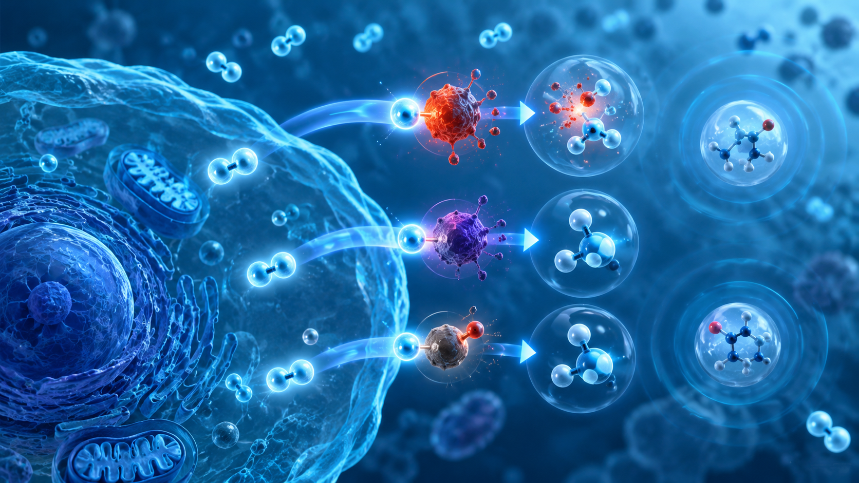 Molecular hydrogen neutralising harmful free radicals and converting them into water